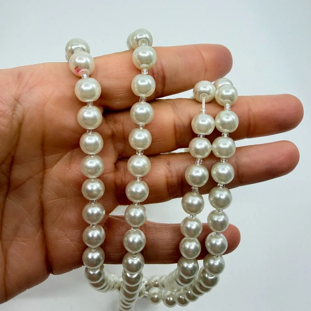 Vintage‎ Faux Pearl Necklace Double Strand Cream Beaded Statement Retro Y2K 90s